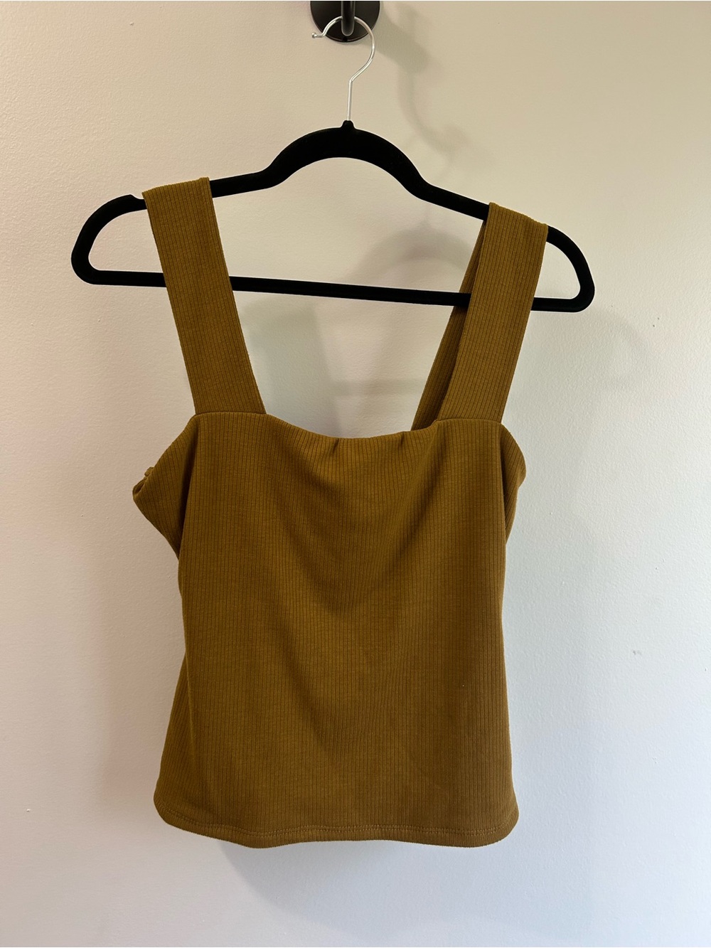 Evereve Ribbed Square Neck Tank Top in Mustard Brown